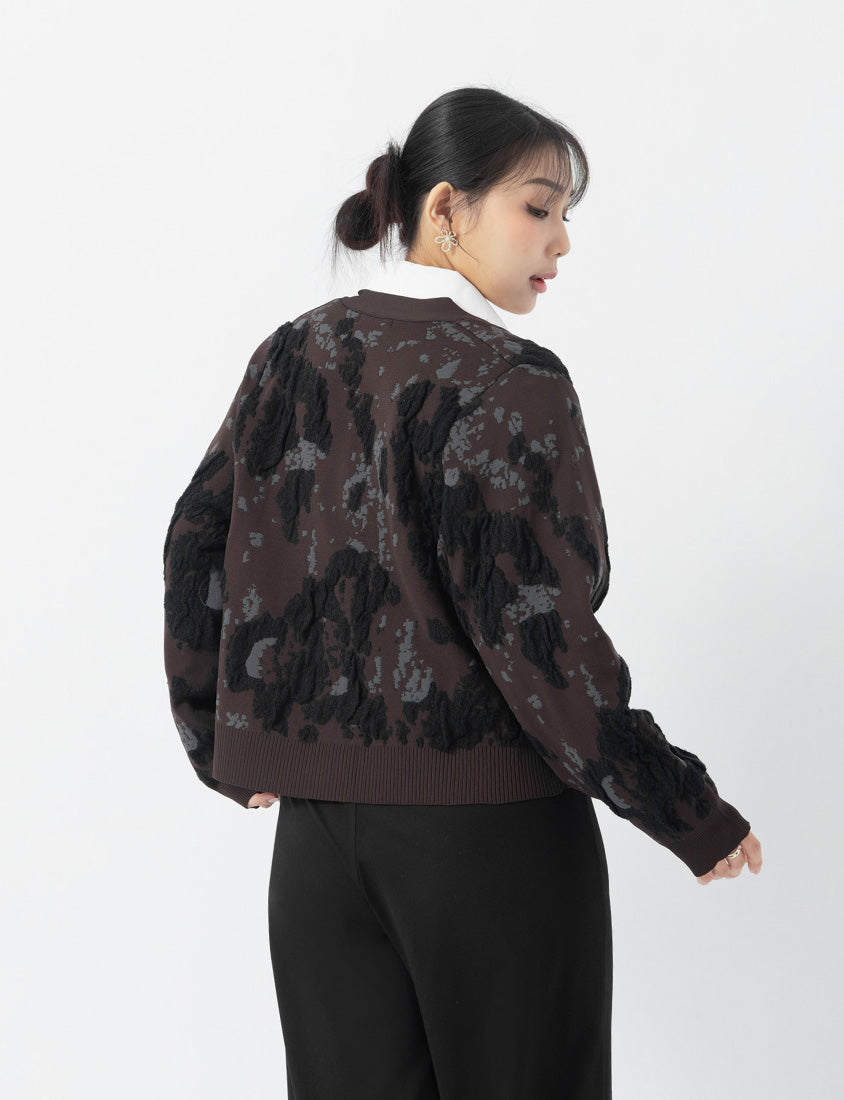 MISS. Japanese Vintage Jacquard Plus Size Knit Cardigan