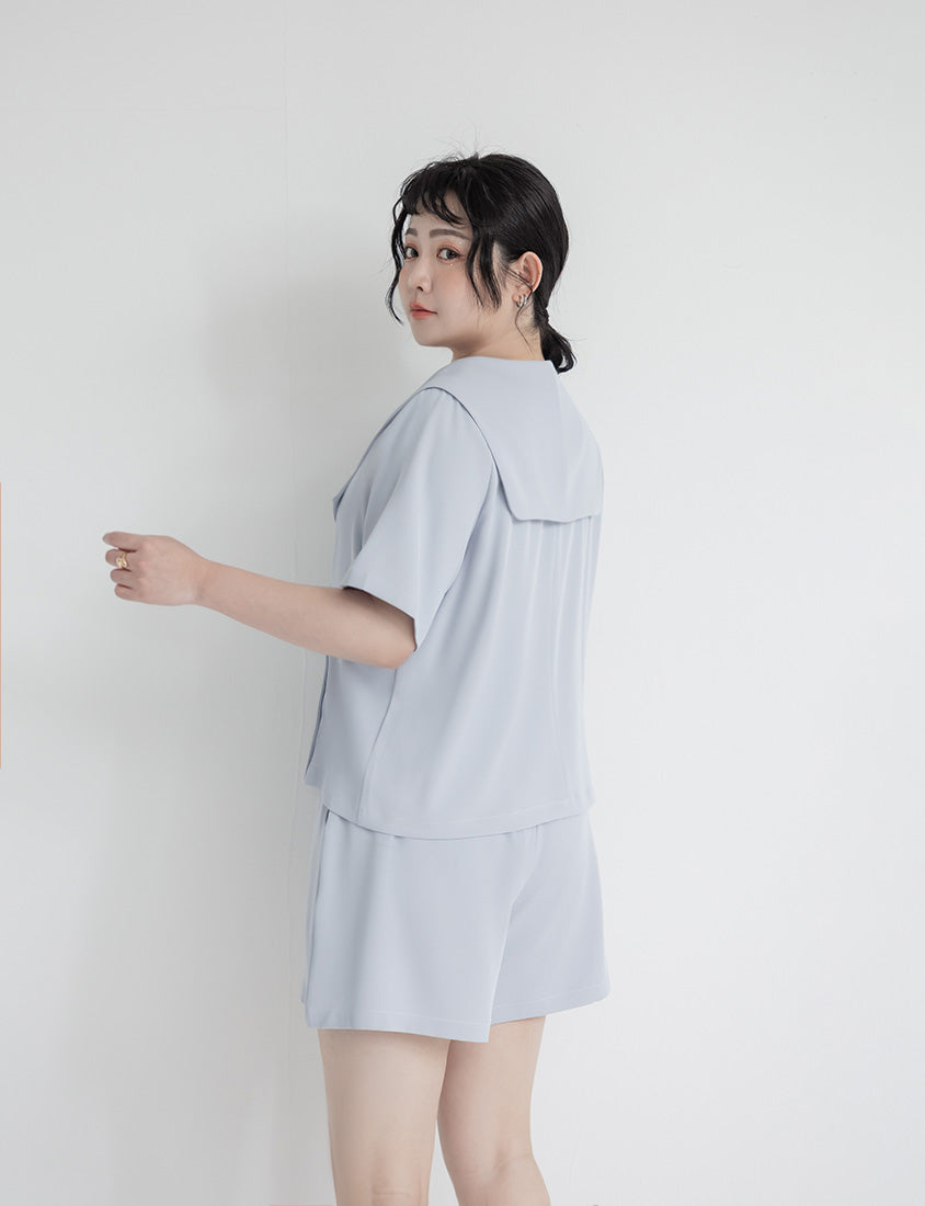 MISS. Silky Cooling Sailor Collar Plus Size Blazer