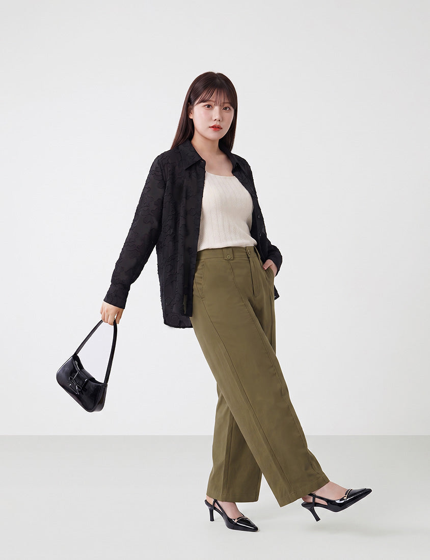 MISS. Japanese-Inspired Lace Sheer Jacquard Plus Size Shirt