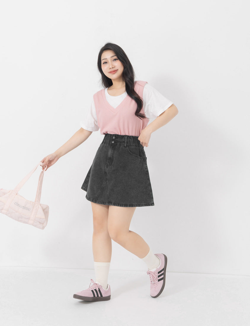 Ultra High Waist Tummy Flattering Plus Size A-Line Denim Skirt