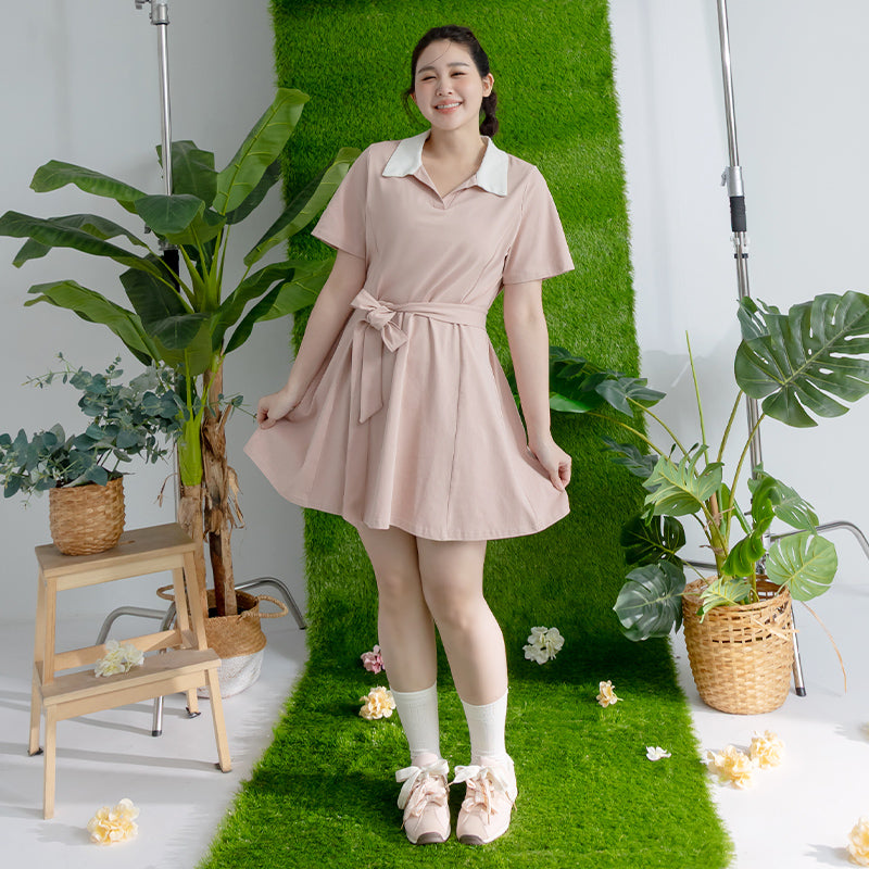 Instant Icy Cooling Collar Plus Size Mini Dress (With Waist Belt)