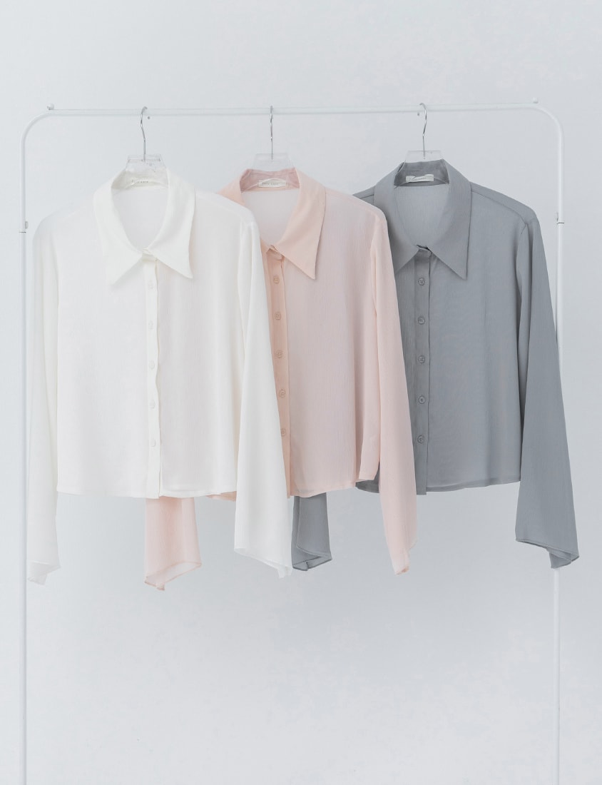Sheer Crinkle Bell Sleeve Cropped Plus Size Shirt