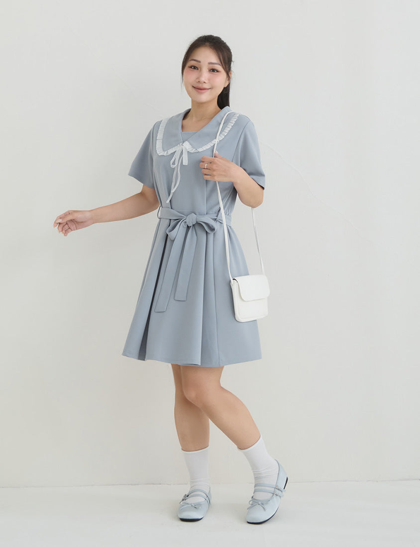 Sweet Preppy Contrast Collar Plus Size Maxi Dress