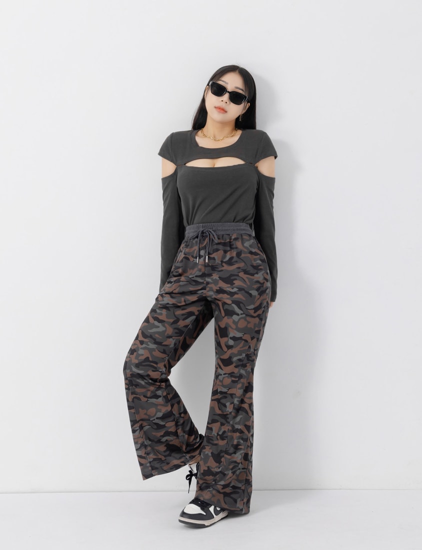 MUA! Cool Camo Drawstring Stitch Plus Size Flare Pants