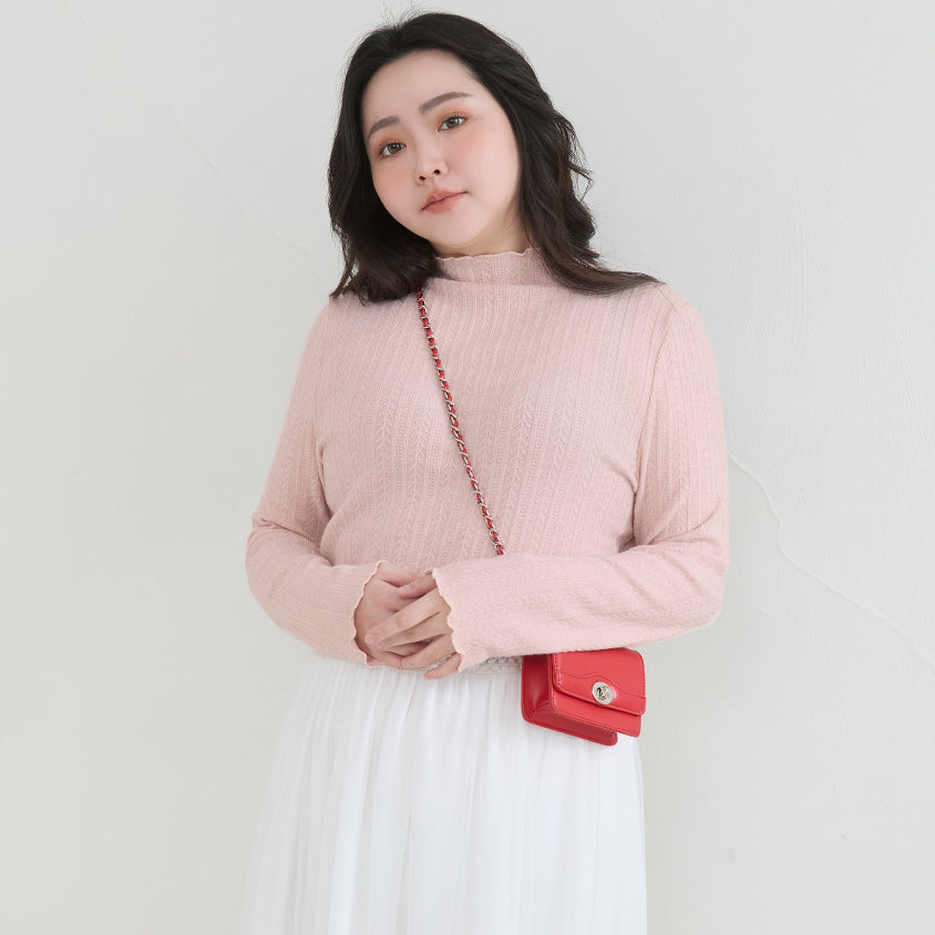 Soft Cable Knit Ribbed Rolled Edges Long Sleeve Plus Size Top