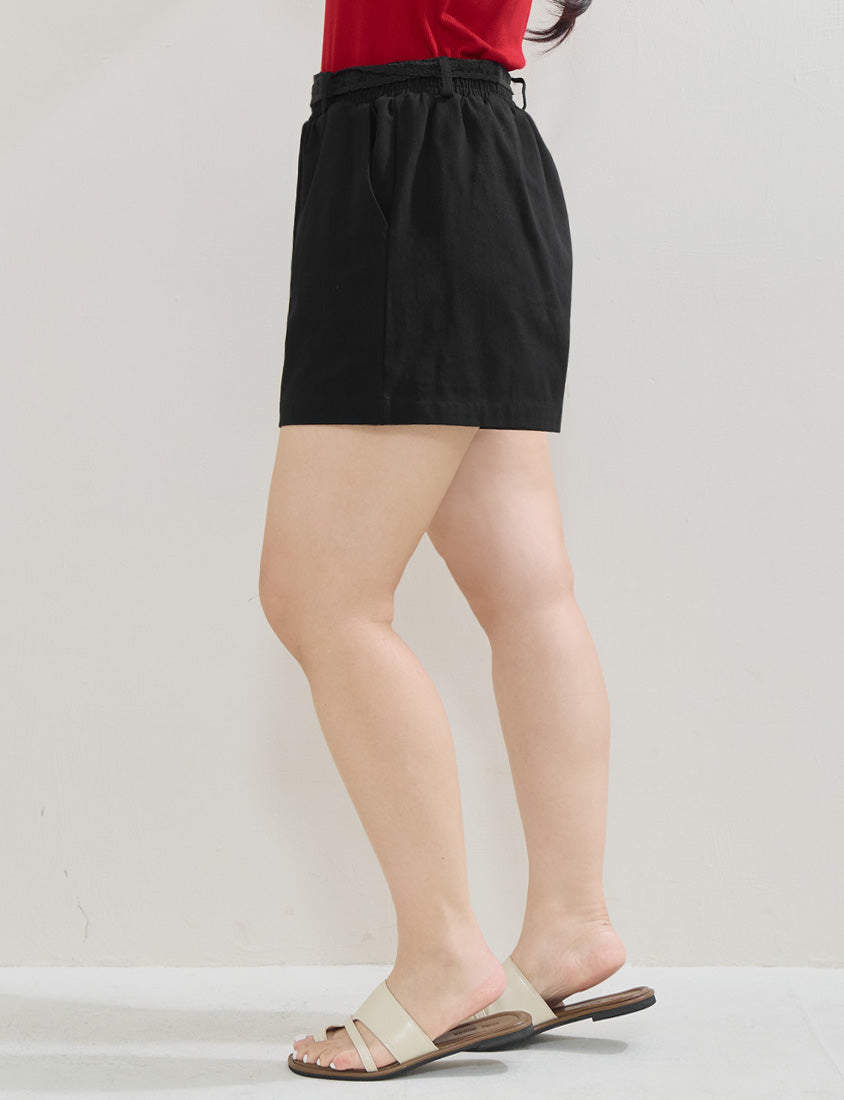 Twill Cotton Plus Size Shorts (With Lace Belt)