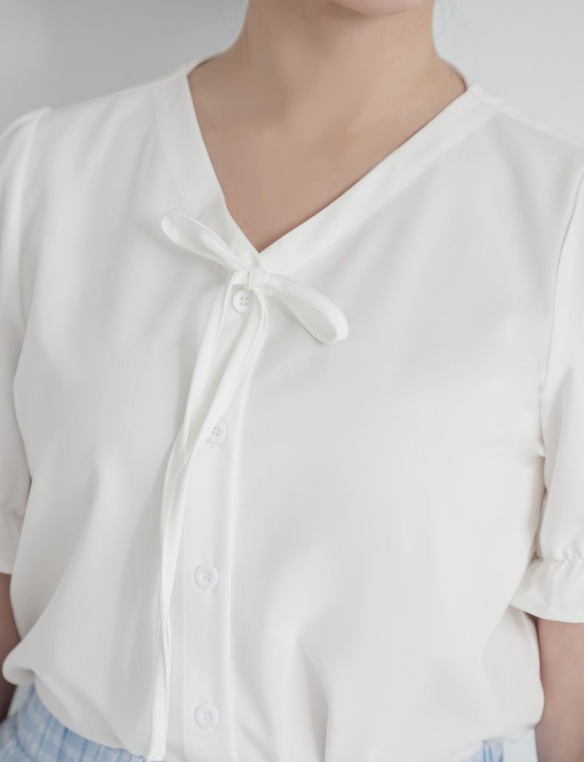 Cooling Tencel Silky Denim-Like Puff Sleeve Plus Size Shirt