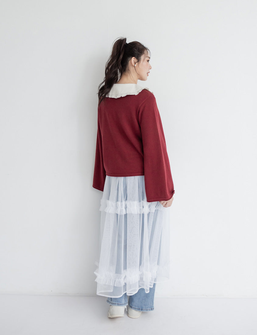 V-Neck Tie Flare Sleeve Plus Size Knit Top