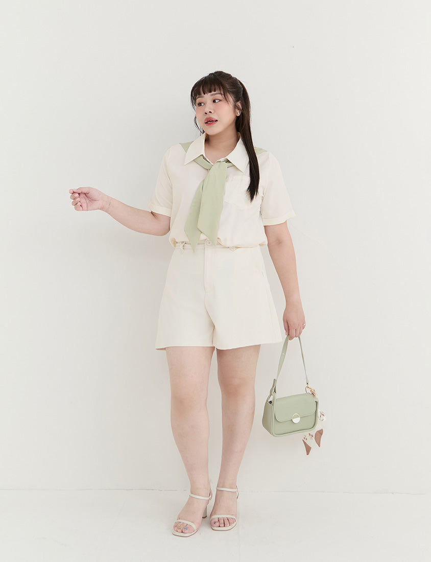 MISS. Morandi Faux Two Piece Plus Size Shirt (With Shawl)
