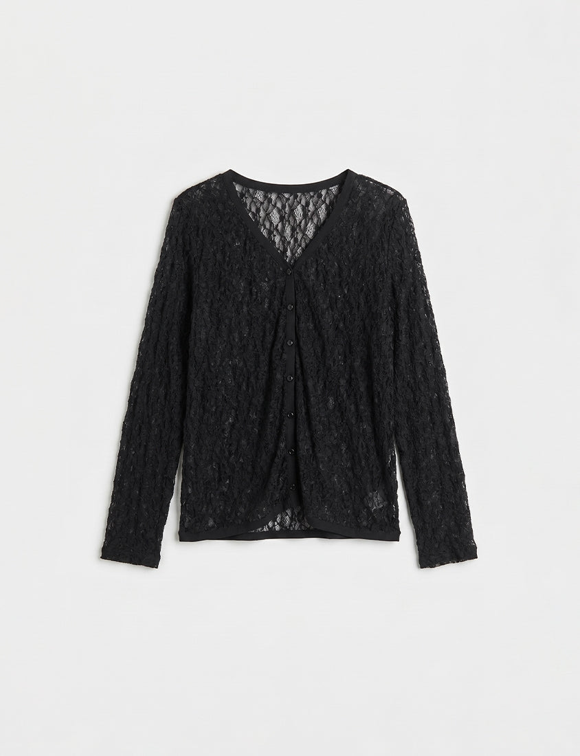 MISS. Fairy Lace Hollow Cut Button-Up Plus Size Cardigan
