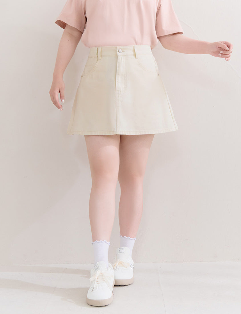Casual Twill Cotton A-Line Plus Size Mini Skirt