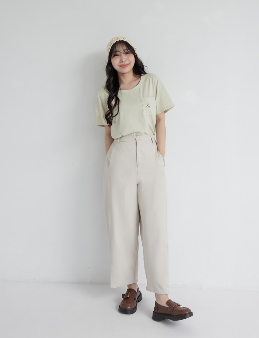 Sharp Curved Seam Twill Plus Size Pants