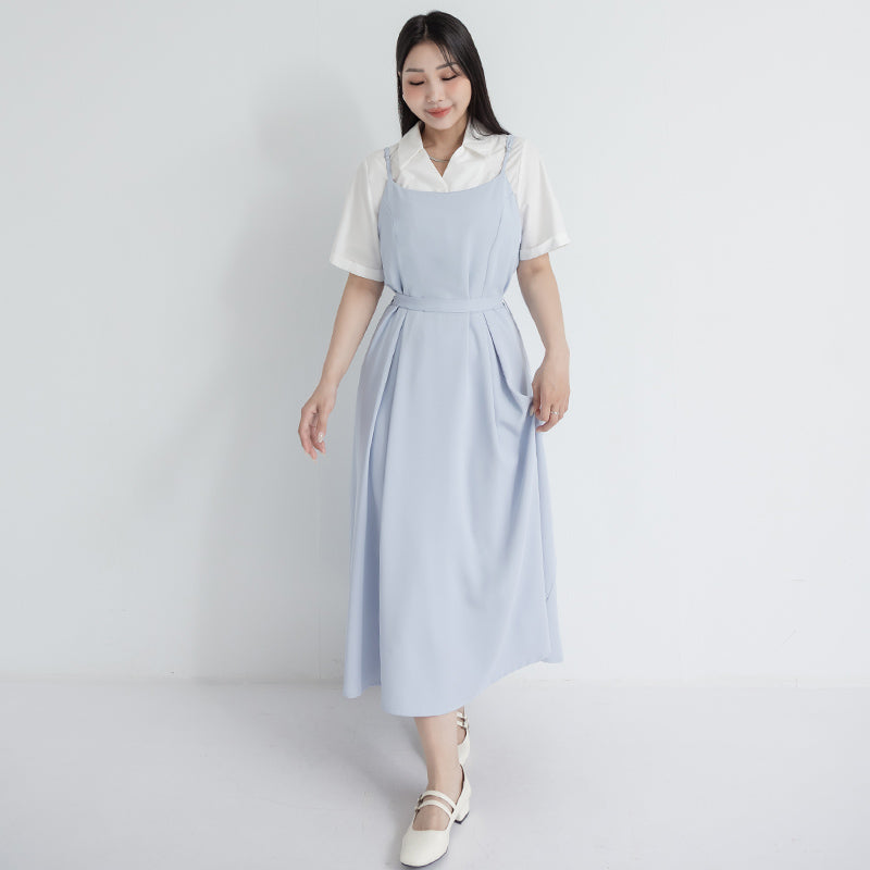 MISS. Silky Cool Refined Cami Strap Plus Size Maxi Dress (With Waist Belt)