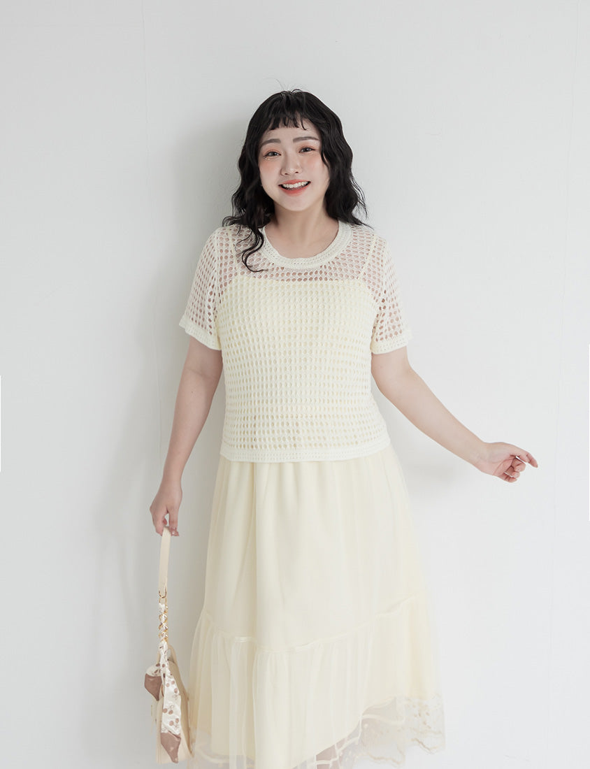 Summer Hollow Knit Short Sleeve Plus Size Top