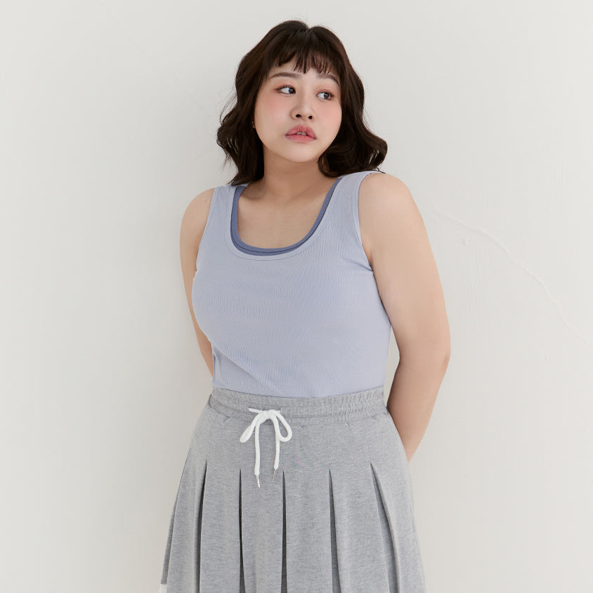 Pobra. Contrast Crew Neck Ribbed Plus Size Bra Tank Top