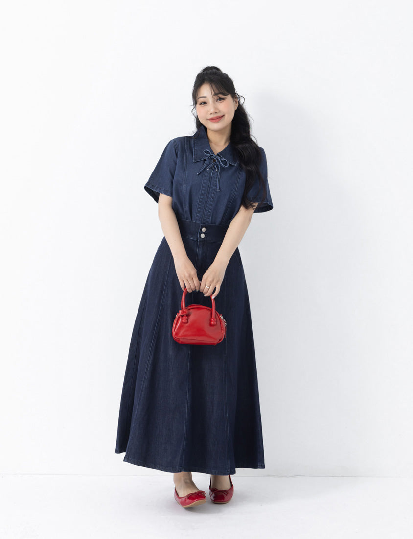 Tencel Silky Denim Tie-Front Collar Plus Size Top