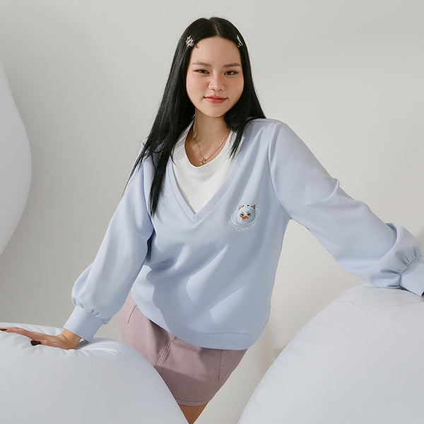 Snowball Cover Cat Faux Layered Plus Size Cloud Cotton Top (Unisex) (MIND.A.DAY Collaboration)