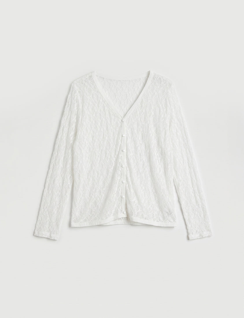 MISS. Fairy Lace Hollow Cut Button-Up Plus Size Cardigan