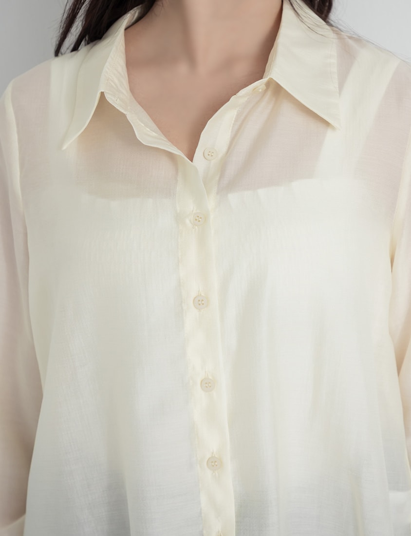 Tencel Silky Sheer Back Slit Tie-Front Plus Size Shirt