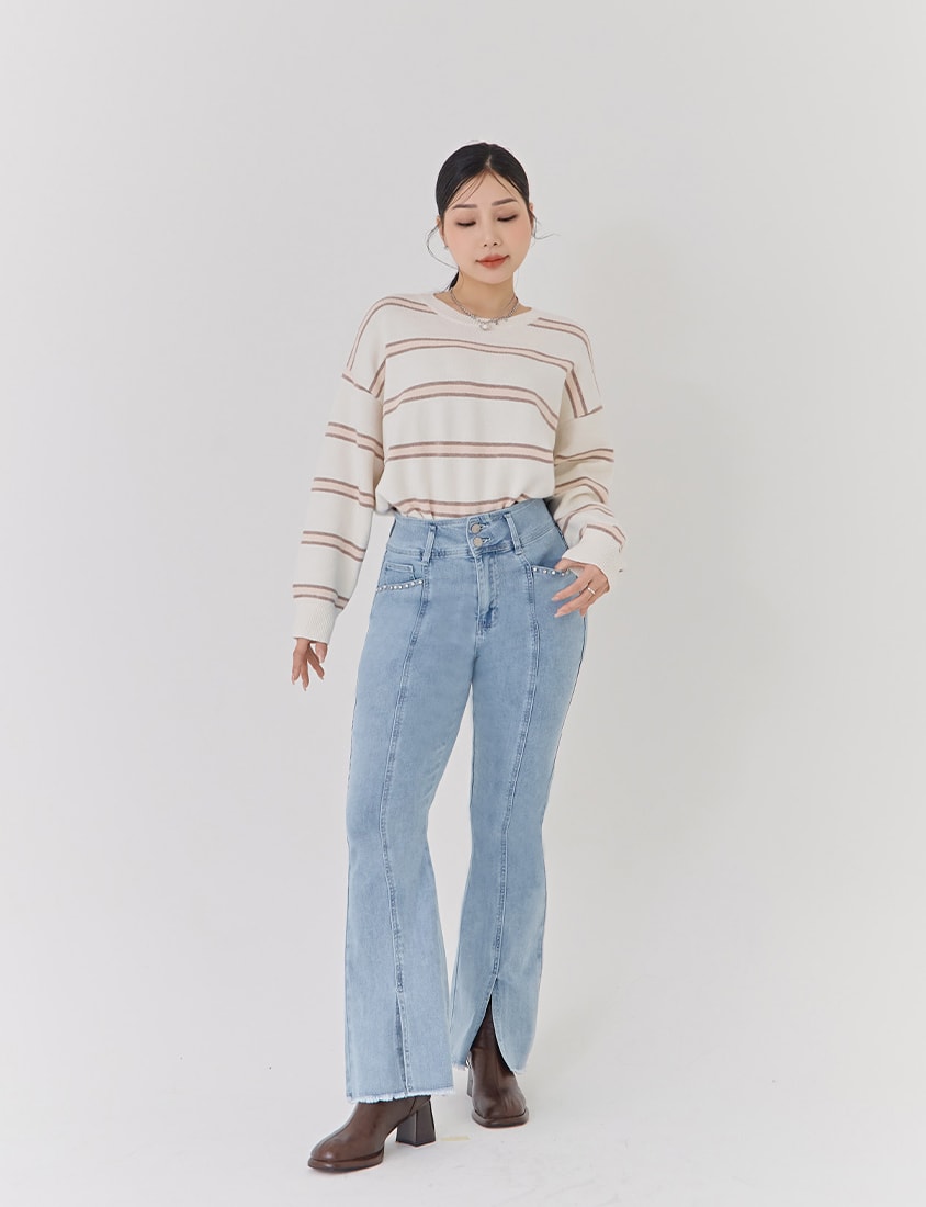 Japanese-Style Colorblock Striped Plus Size Knit Top (With Hooded Shawl)