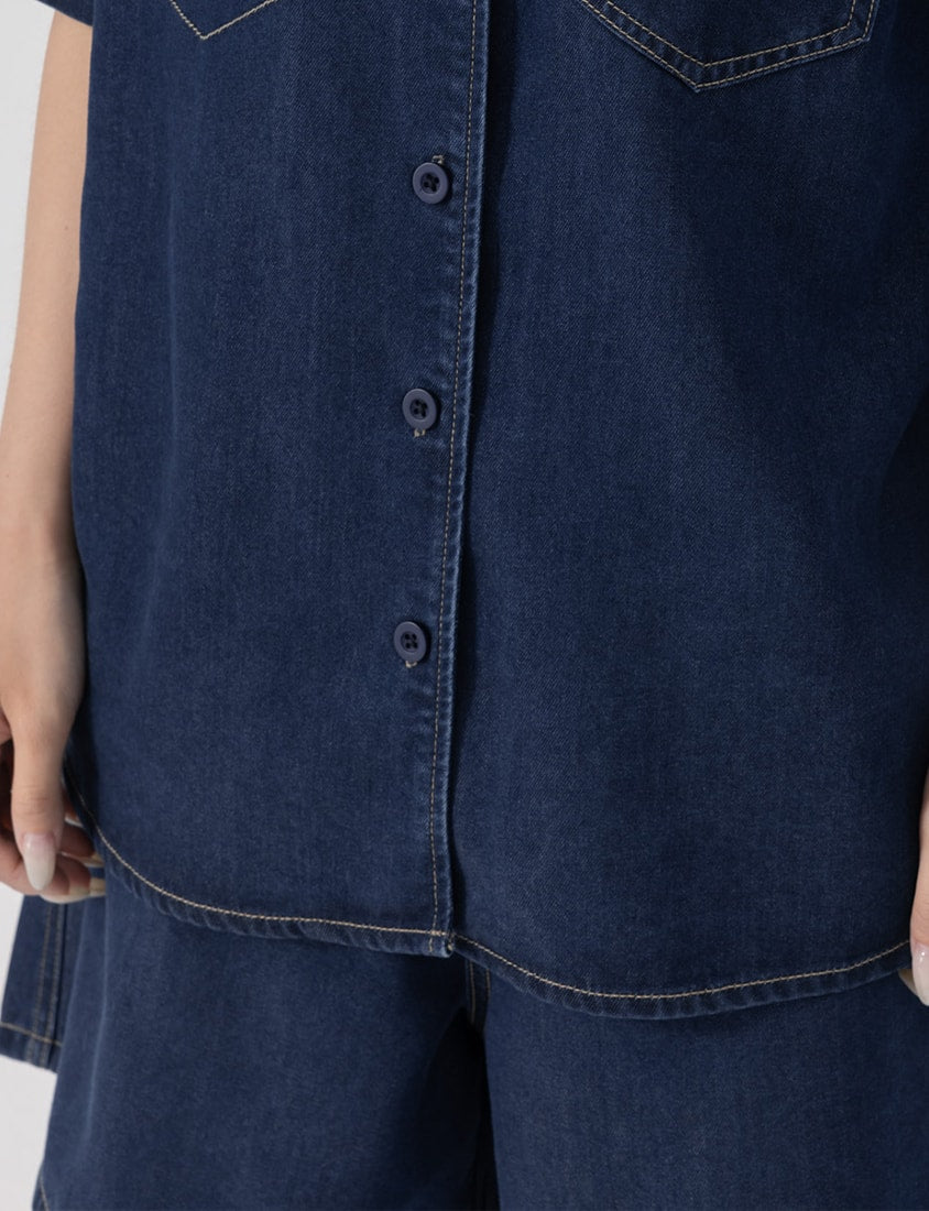 Lyocell Cooling 2-Way Denim Plus Size Shirt
