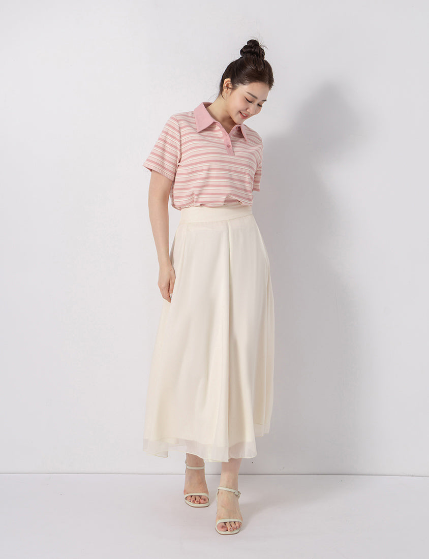 Youthful Contrast Stripe Polo Plus Size Top