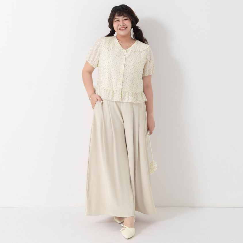 Fresh Floral Collared Cinched Waist Plus Size Blouse