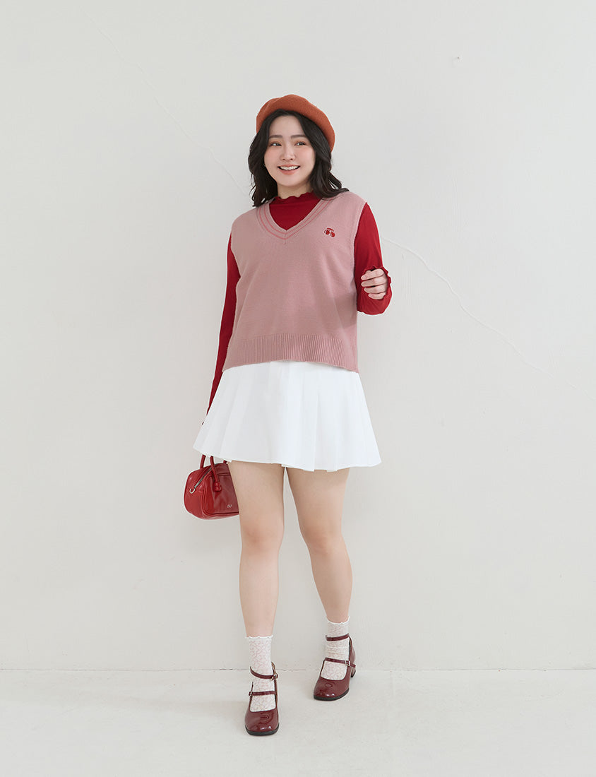 Preppy Cherry Embroidered Cropped Knit Plus Size Vest