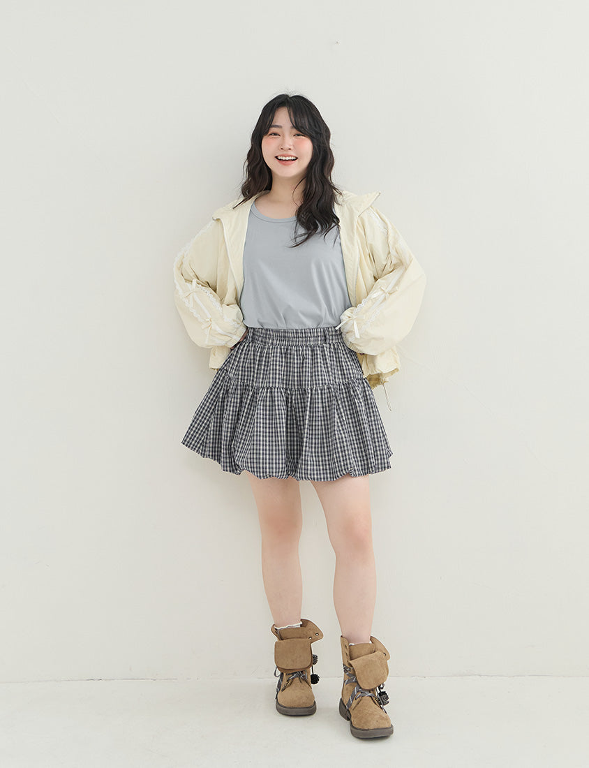 Playful Plaid Balloon Plus Size Mini Skirt