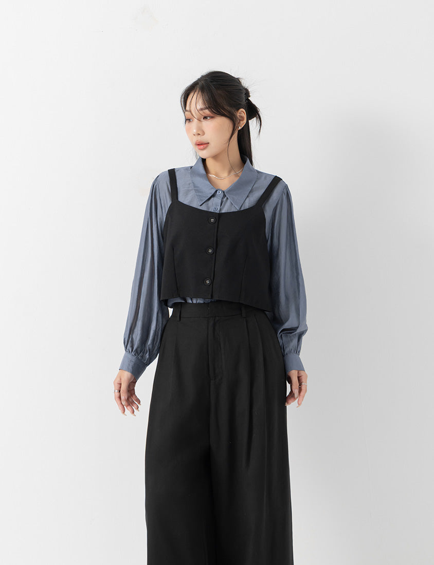 MISS. Elegant Suit Vest Faux Two Piece Plus Size Shirt