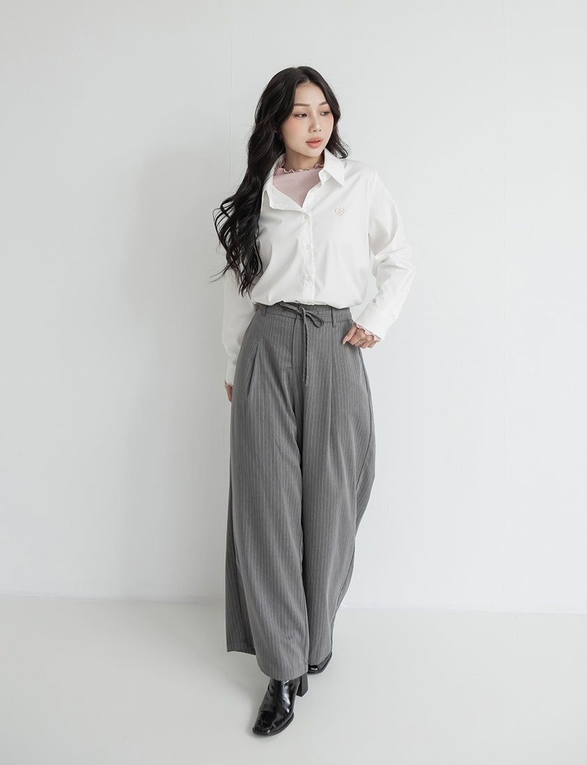 Striped Elastic Back Waist Relaxed Plus Size Tailored Trousers