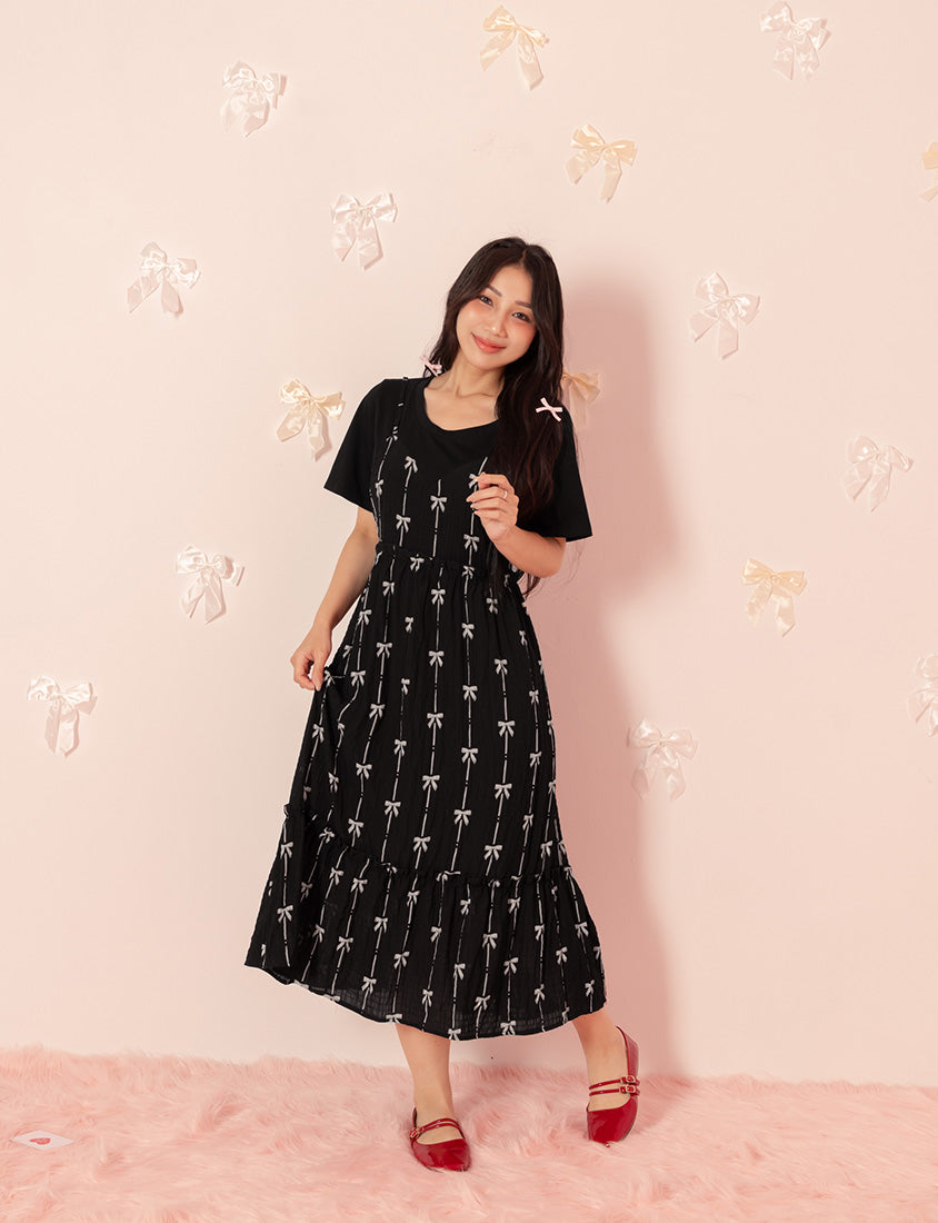 Sweet Chiffon Bow Faux Two-Piece Plus Size Maxi Dress