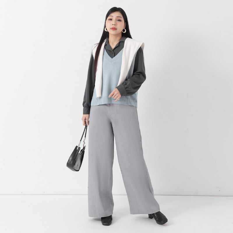 MISS.Korean Style High Waist Back Elastic Plus Size Straight Leg Pants