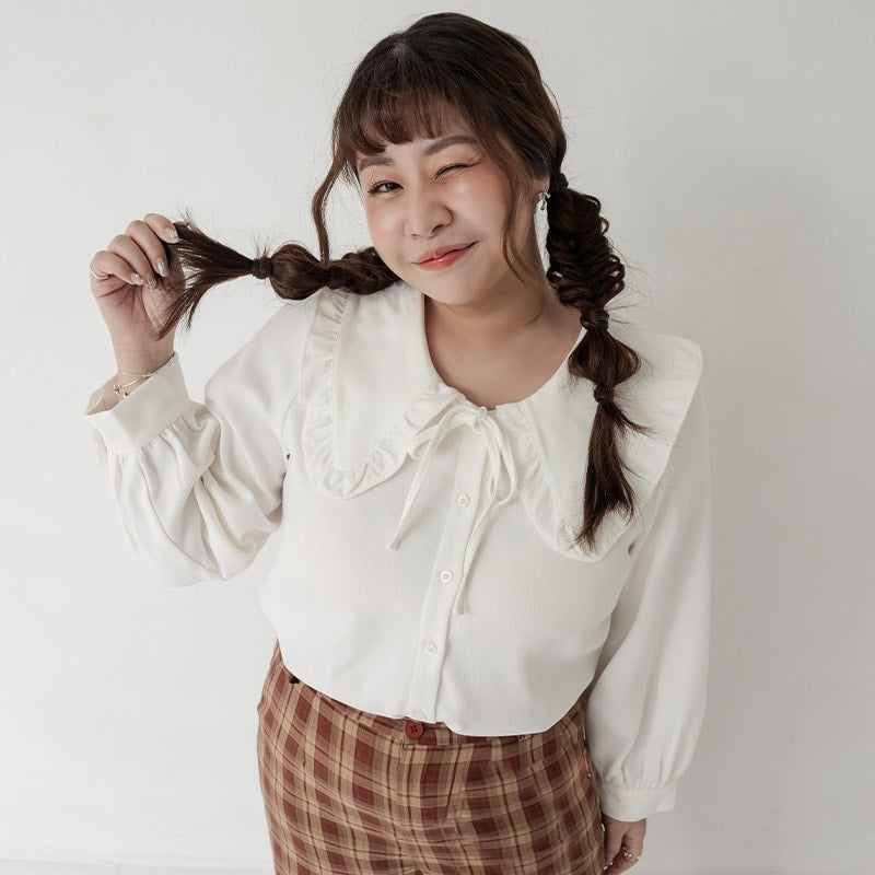Classic Multi-Color Ruffle Tie Collar Plus Size Shirt