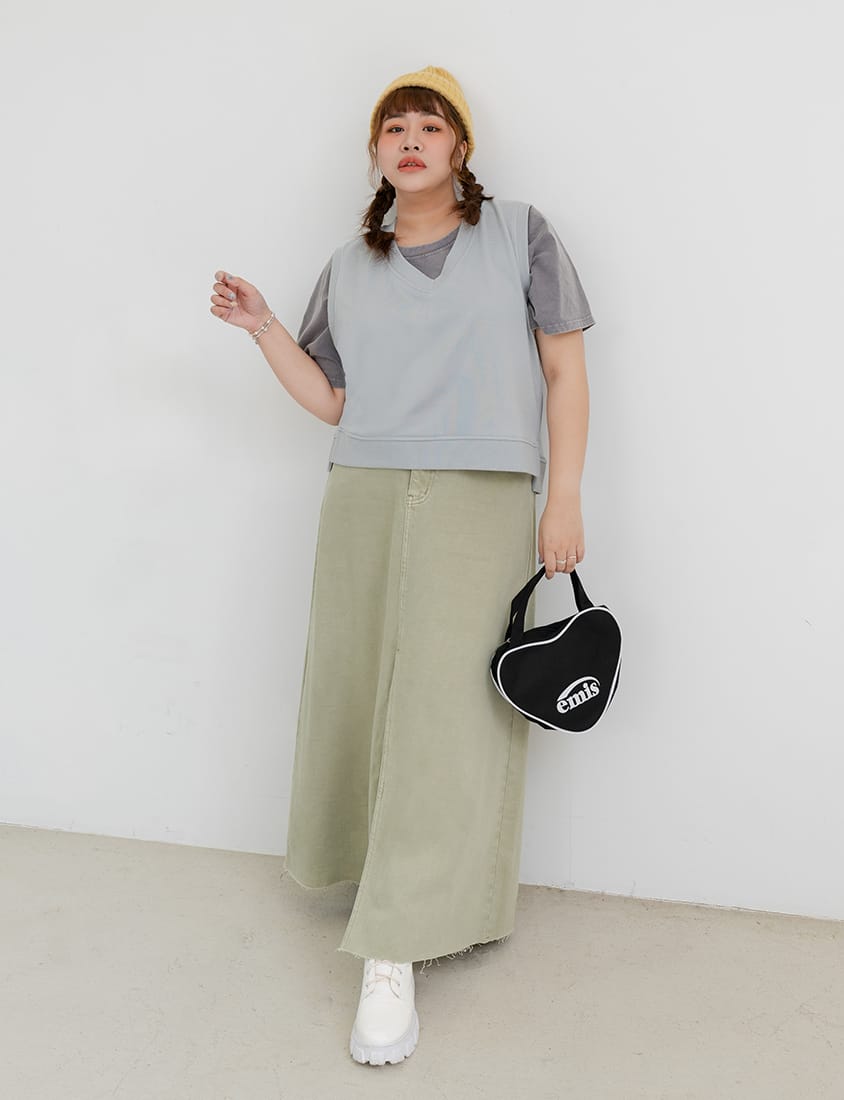 Sweet Versatile V-Neck Cotton Side Slit Plus Size Vest