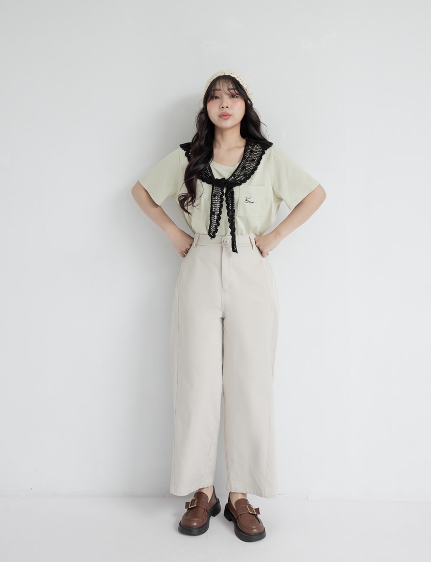 Sharp Curved Seam Twill Plus Size Pants