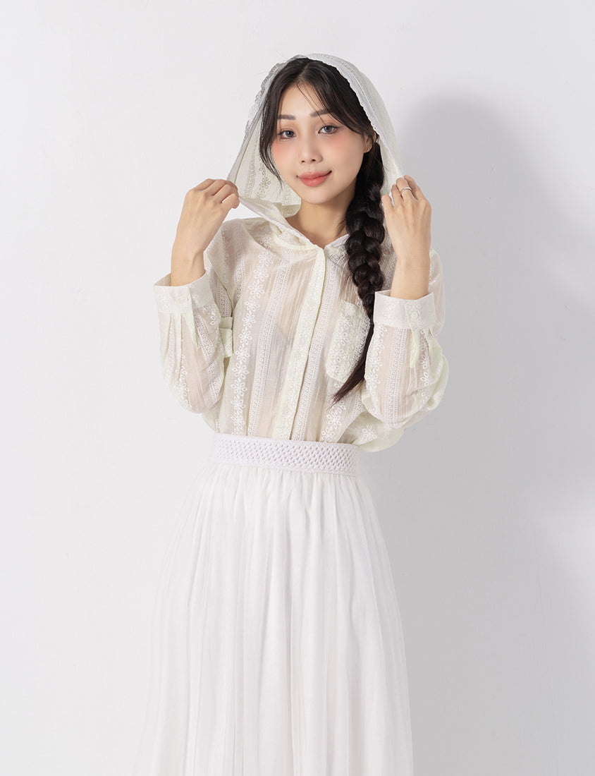 Japanese Style Semi-Sheer Lace Hooded Plus Size Jacket