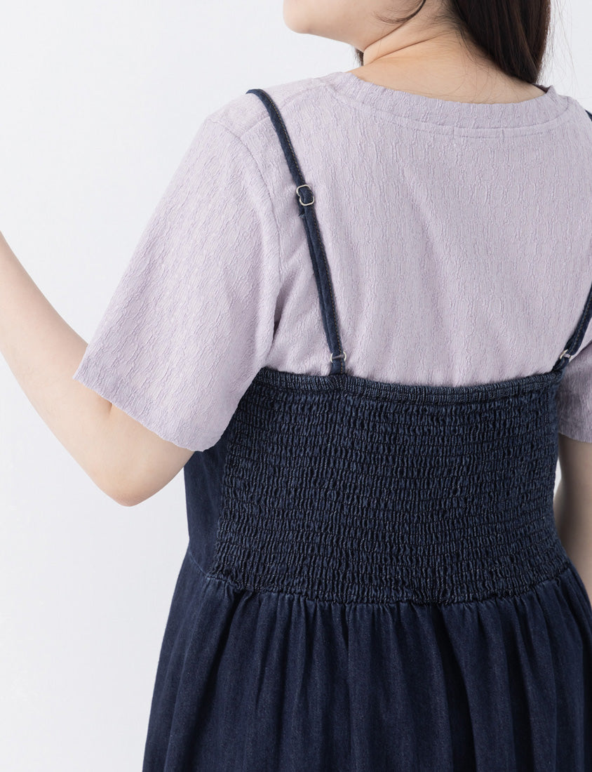 Tencel Silky Denim Faux Button Strap Plus Size Maxi Dress