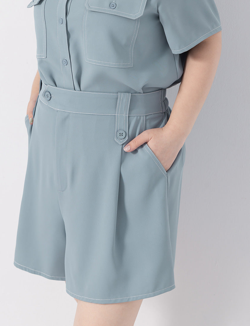 Contrast Stitch Lightweight Utility Chiffon Plus Size Shorts