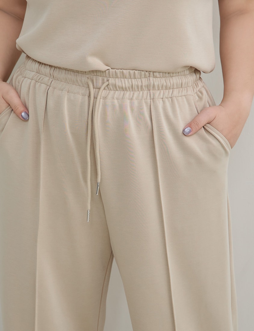 Instant Cool Cloud Cotton Stitch Slit Plus Size Wide Pants