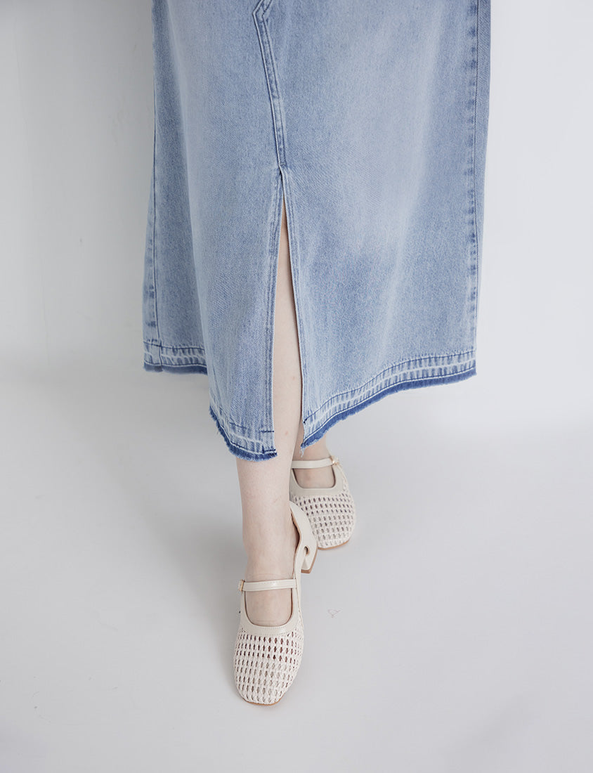 Cooling Tencel Denim Slit Plus Size Maxi Skirt