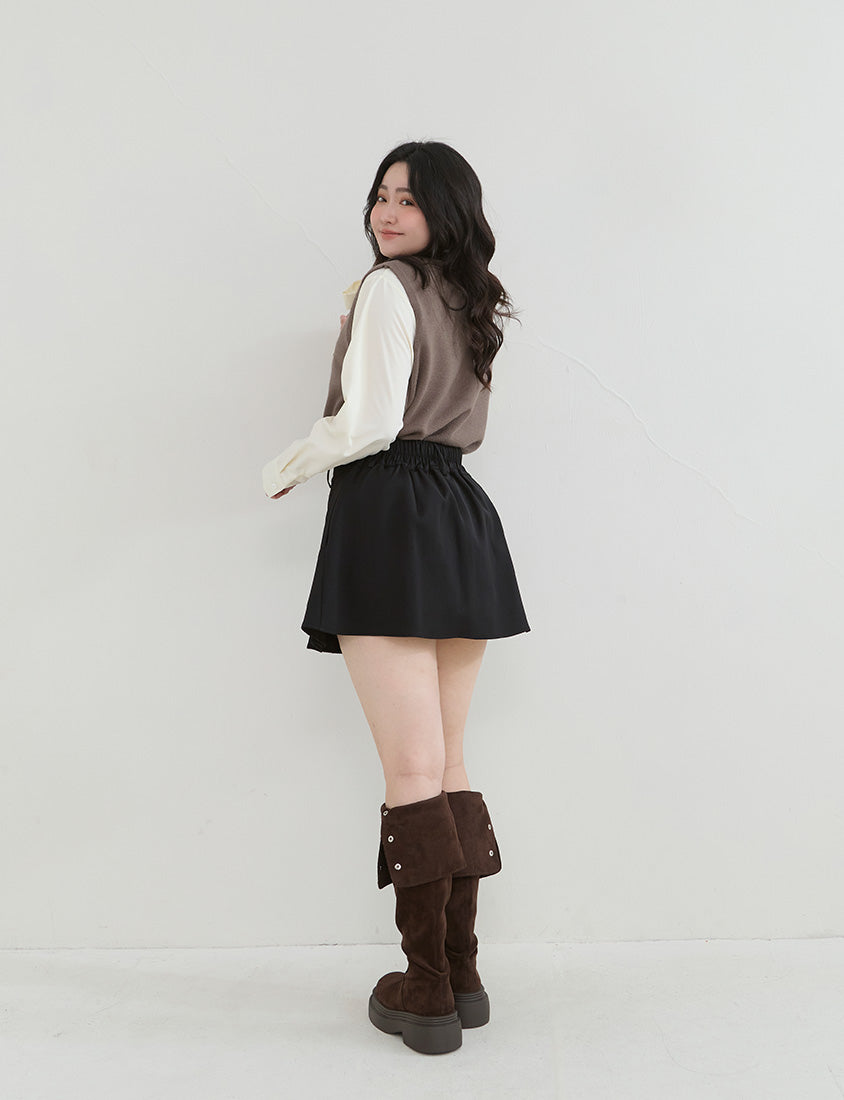 Slimming A-Line Pleated Plus Size Mini Skirt