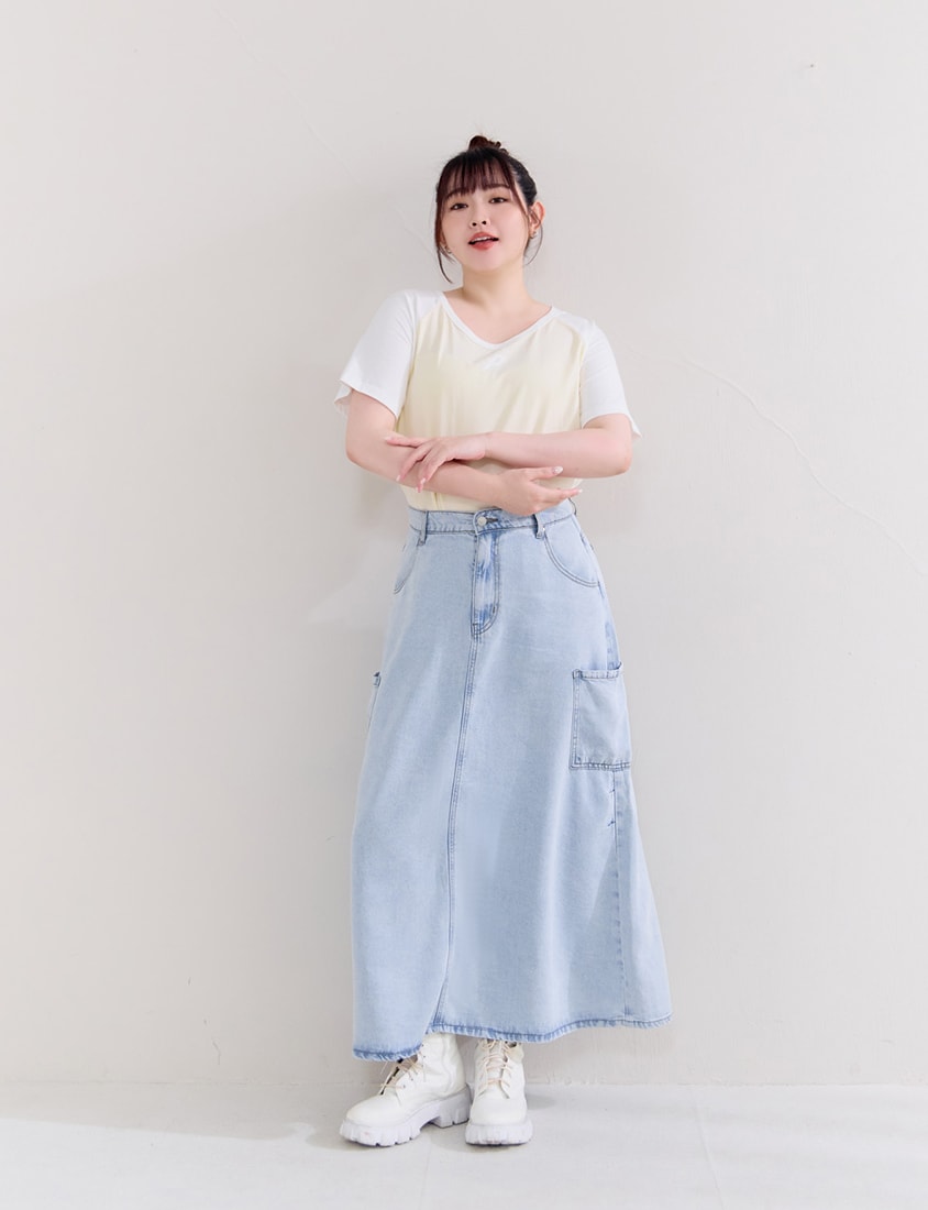 Casual Raglan Contrast Sleeve Plus Size Tee
