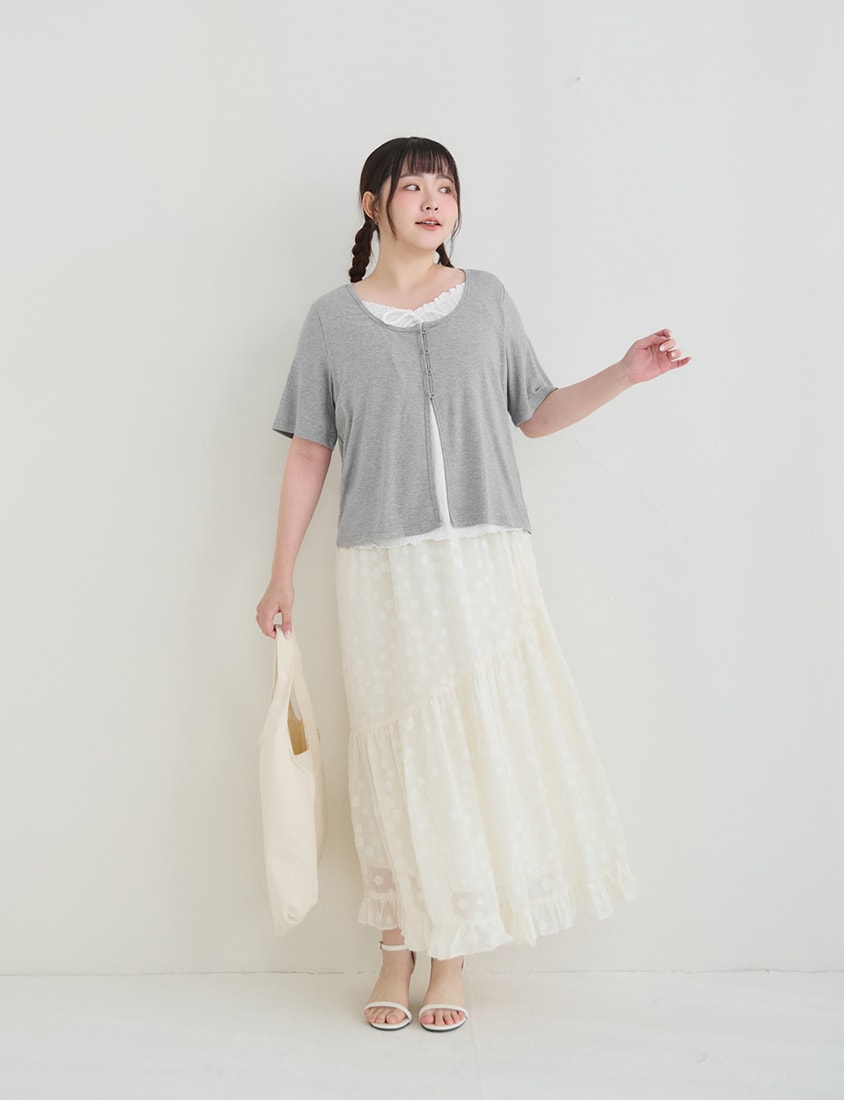 Korean Style Lace Trim Faux Two Piece Plus Size Top
