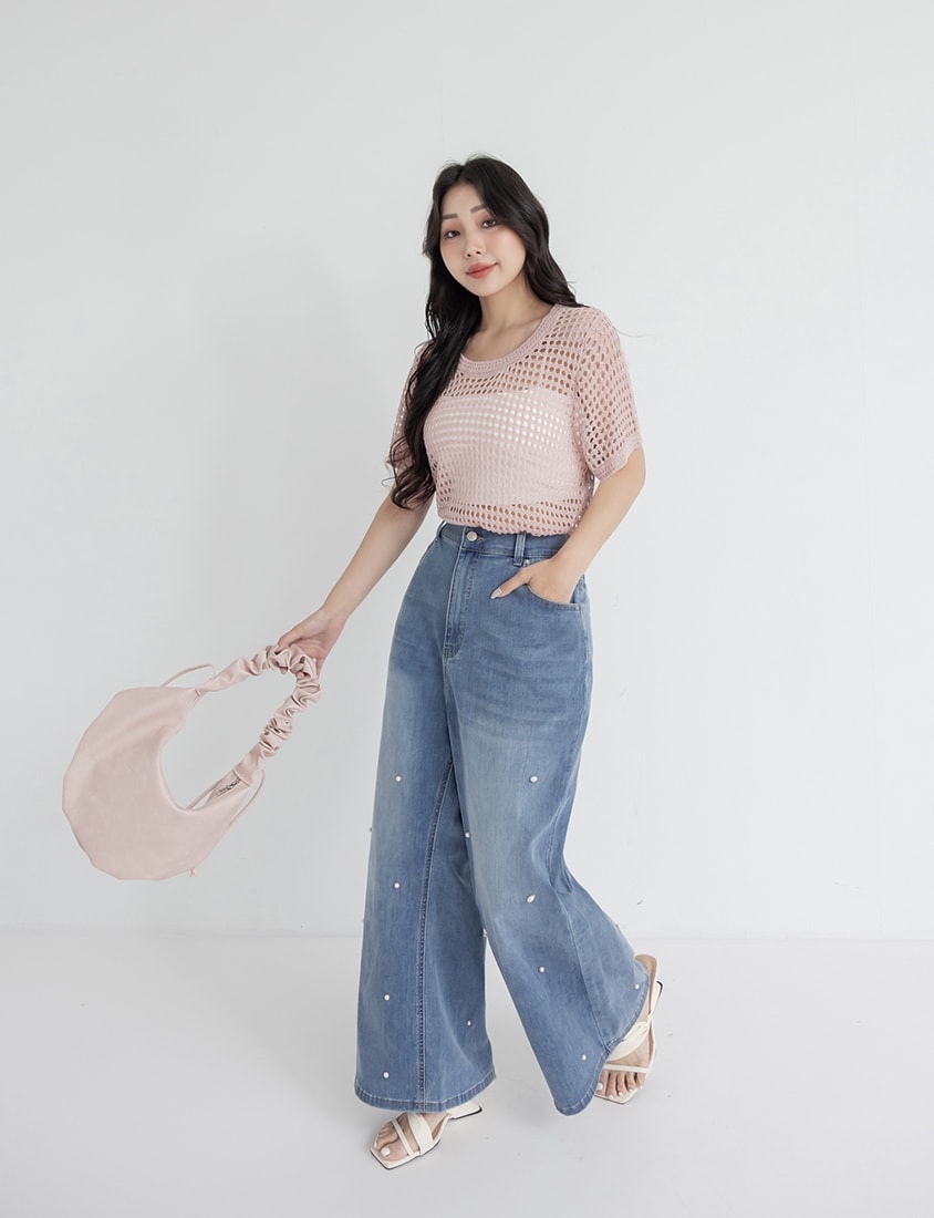 Summer Hollow Knit Short Sleeve Plus Size Top