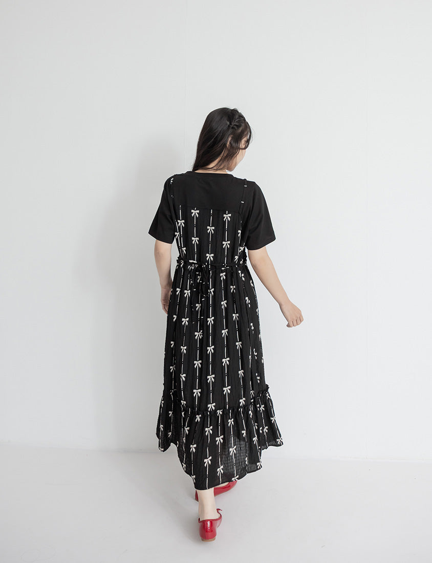 Sweet Chiffon Bow Faux Two-Piece Plus Size Maxi Dress