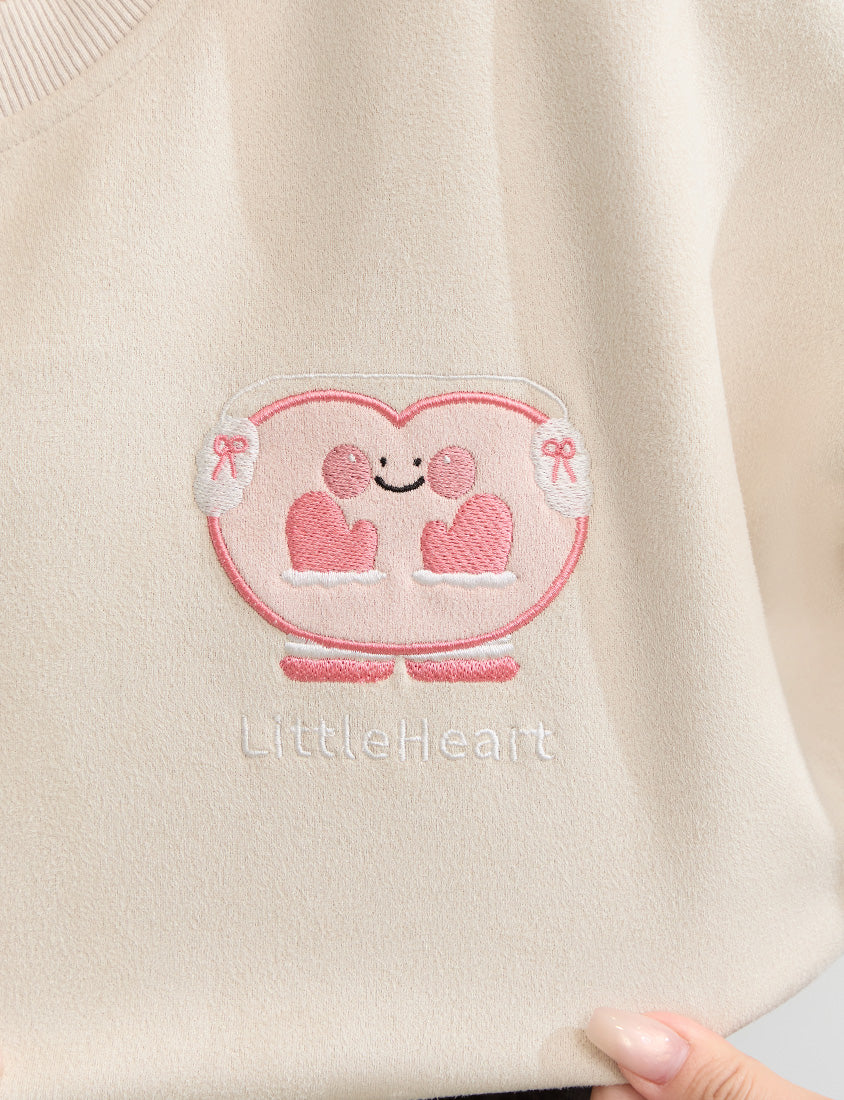 Suede Mittens Embroidered Plus Size Cropped Sweatshirt (Little Heart Collab)