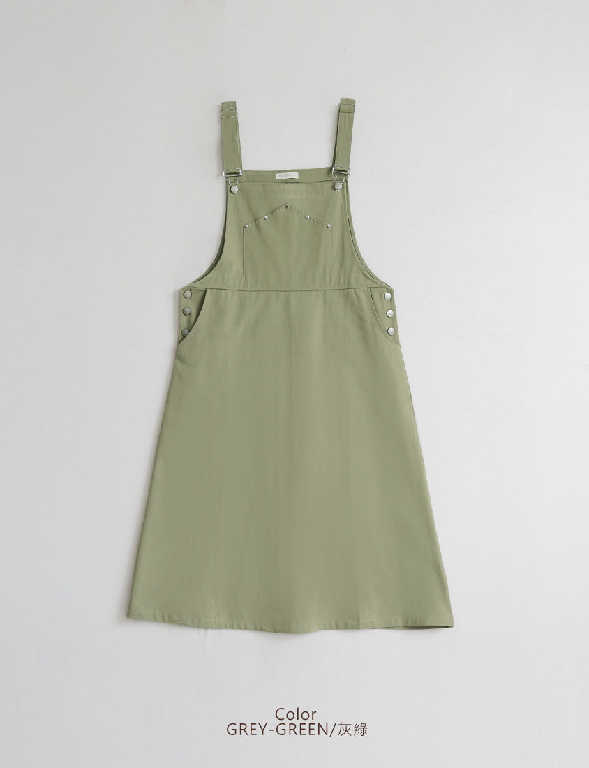 Light Utility Studded Twill Plus Size Pinafore Dress