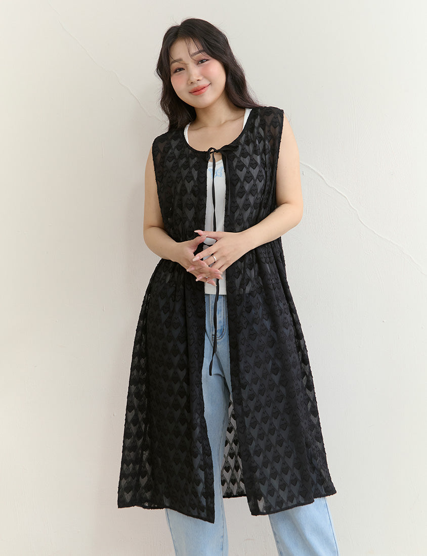 All-Over Heart Jacquard Plus Size Long Camisole Vest