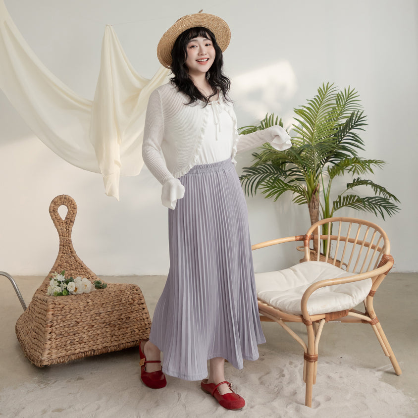 Elegant Flowy Elastic Waist Pleated Plus Size Maxi Skirt